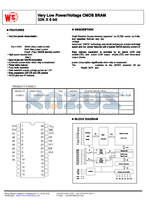 WS62256LLP datasheet - Very Low Power / Voltage CMOS SRAM 32K X 8bit