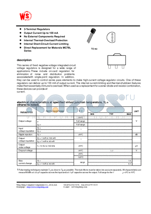 WS79L15 datasheet - Negative-Voltage Regulators