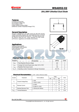 WSAD92-02 datasheet - 20A,200V Ultrafast Dual Diode