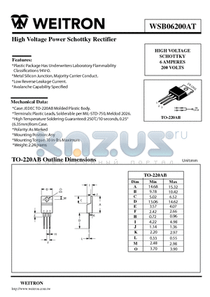 WSB06200AT datasheet - High Voltage Power Schottky Rectifier