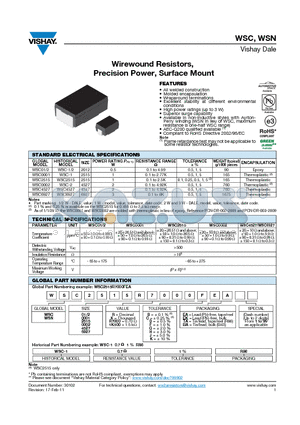 WSC datasheet - Wirewound Resistors, Precision Power, Surface Mount