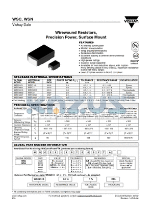 WSC0001 datasheet - Wirewound Resistors, Precision Power, Surface Mount