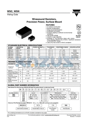 WSC01 datasheet - Wirewound Resistors, Precision Power, Surface Mount