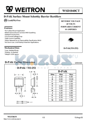 WSD1040CT datasheet - D-PAK Surface Mount Schottky Barrier Rectifiers