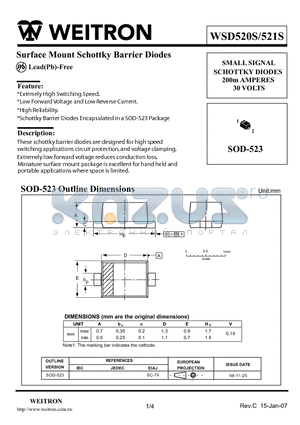 WSD520S datasheet - Surface Mount Schottky Barrier Diodes