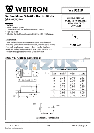 WSD521D datasheet - Surface Mount Schottky Barrier Diodes