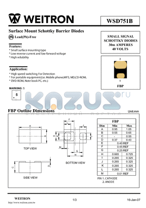 WSD751B datasheet - Surface Mount Schottky Barrier Diodes