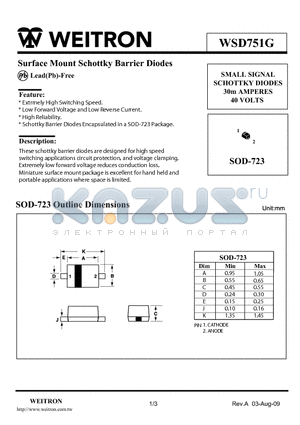 WSD751G datasheet - Surface Mount Schottky Barrier Diodes