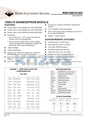 WSE128K16-120H1CA datasheet - 128Kx16 SRAM/EEPROM MODULE