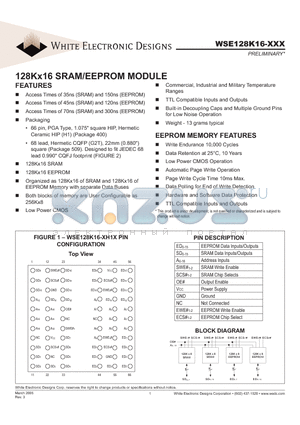 WSE128K16-120H1MA datasheet - 128Kx16 SRAM/EEPROM MODULE