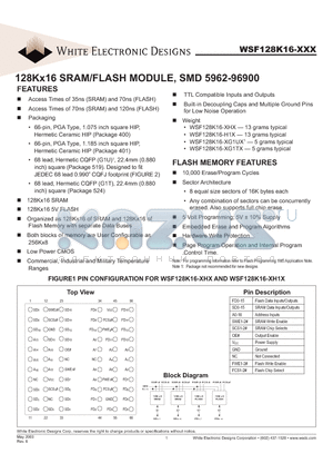 WSF128K16-37G1TCA datasheet - 128Kx16 SRAM/FLASH MODULE, SMD 5962-96900