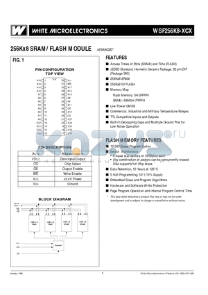 WSF256K8-72CCA datasheet - 256Kx8 SRAM/ FLASH MODULE