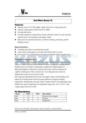 WSH130 datasheet - Hall Effect Sensor IC