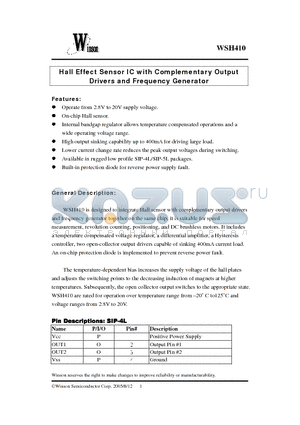 WSH410-XPAN3 datasheet - Hall Effect Sensor IC with Complementary Output Drivers and Frequency Generator