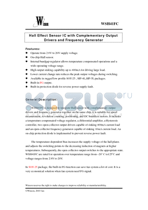 WSH41FC-XPAN1 datasheet - Hall Effect Sensor IC with Complementary Output Drivers and Frequency Generator