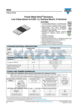 WSK2512 datasheet - Power Metal Strip^ Resistors, Low Value (down to 0.001 Y), Surface Mount, 4-Terminal