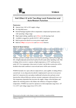 WSH610-XPAN3 datasheet - Hall Effect IC with Two-Step Lock Protection and Auto-Restart Function