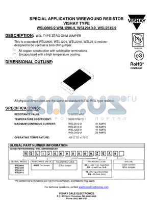 WSL1206-9 datasheet - WSL TYPE ZERO OHM JUMPER