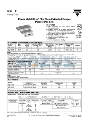 WSL1506E10E0EEK datasheet - Power Metal Strip^ Flip Chip (Extended Range) Patents Pending