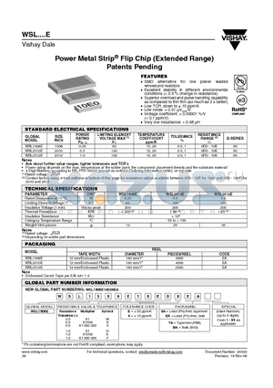 WSL1506E10E0XBA datasheet - Power Metal Strip^ Flip Chip (Extended Range) Patents Pending