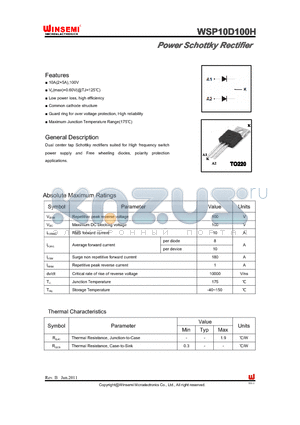 WSP10D100H datasheet - Power Schottky Rectifier