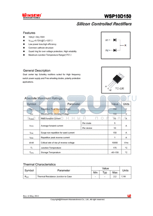 WSP10D150 datasheet - Silicon Controlled Rectifiers