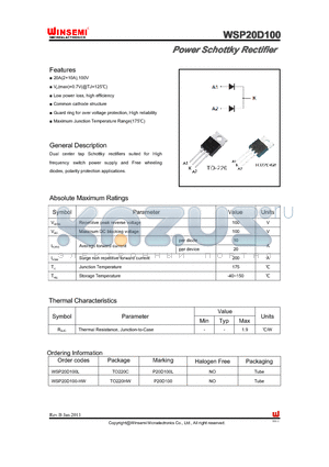 WSP20D100 datasheet - Power Schottky Rectifier