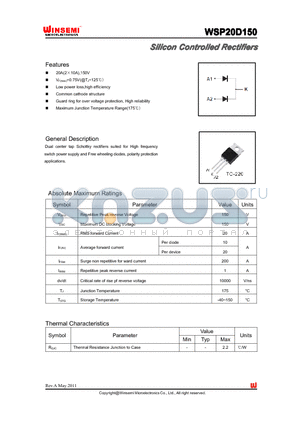 WSP20D150 datasheet - Silicon Controlled Rectifiers