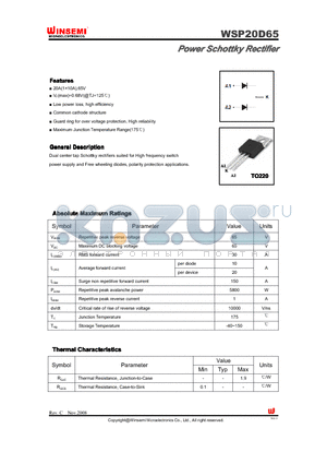 WSP20D65 datasheet - Power Schottky Rectifier