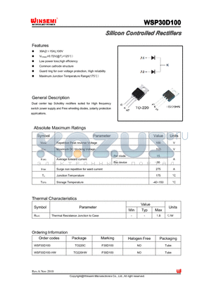 WSP30D100 datasheet - Silicon Controlled Rectifiers