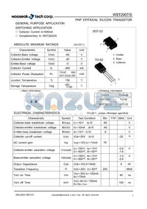 WST2907 datasheet - PNP EPITAXIAL SILICON TRANSISTOR