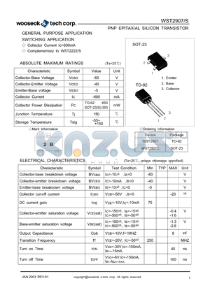 WST2907S datasheet - PNP EPITAXIAL SILICON TRANSISTOR