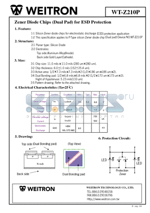 WT-Z210P datasheet - Zener Diode Chips (Dual Pad) for ESD Protection