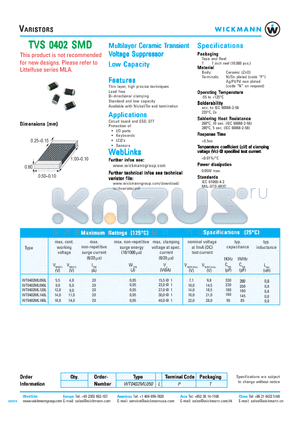 WT0402ML050L datasheet - Multilayer Ceramic Transient Voltage Suppressor Low Capacity