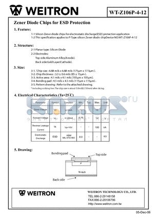 WT-Z106P-4-12 datasheet - Zener Diode Chips for ESD Protection
