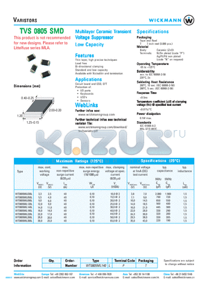 WT0805ML050L datasheet - Multilayer Ceramic Transient Voltage Suppressor Low Capacity