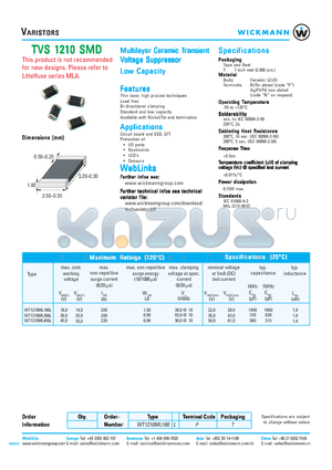 WT1210ML300A datasheet - Multilayer Ceramic Transient Voltage Suppressor Standard Capacity