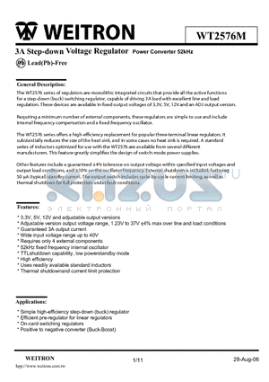 WT2576M12 datasheet - 3A Step-down Voltage Regulator Power Converter 52kHz