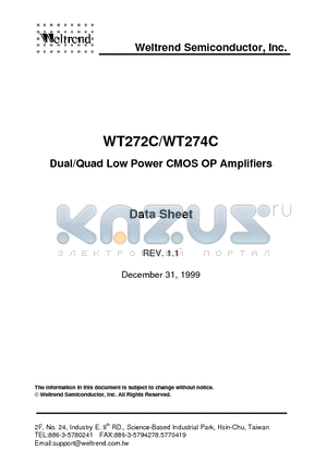 WT272C-S080 datasheet - Dual/Quad Low Power CMOS OP Amplifiers