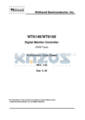 WT6148-L44 datasheet - Digital Monitor Controller (ROM Type)