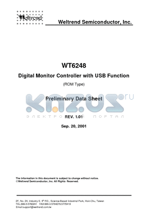 WT6248-N42 datasheet - Digital Monitor Controller with USB Function