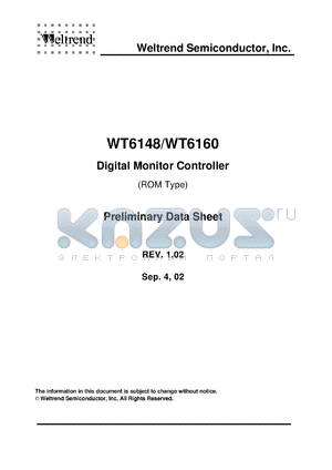 WT6148 datasheet - Digital Monitor Controller (ROM Type)