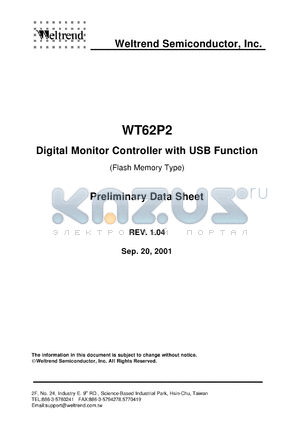 WT62P2 datasheet - Digital Monitor Controller with USB Function Preliminary Data Sheet