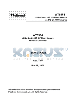 WT65F4-S28 datasheet - USB uC with 8KB ISP Flash Memory and 12-bit A/D Converter