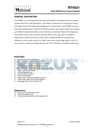 WT6621-SL datasheet - Dual USB Power Control Switch