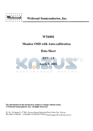 WT6802 datasheet - Monitor OSD with Auto-calibration