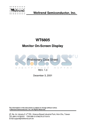 WT6805 datasheet - Monitor On-Screen Display