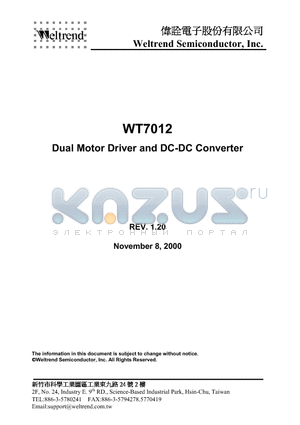 WT7012 datasheet - DUAL MOTOR DRIVER AND DC-DC CONVERTER