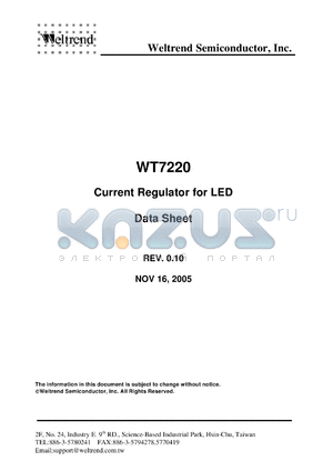 WT7220 datasheet - Current Regulator for LED