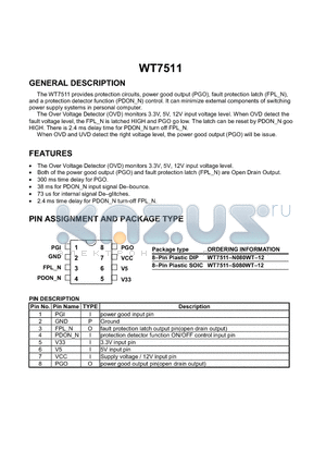 WT7511-N080WT-12 datasheet - protection circuits, power good output (PGO), fault protection latch (FPL_N) and a protection detector function (PDON_N) control
